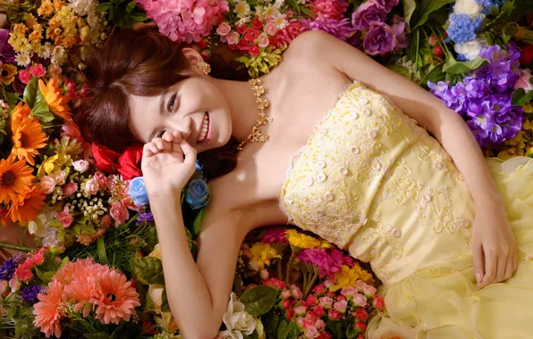 Девушка, цветы, азиатка