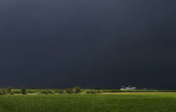 Поле, дом, дождь, буря, house, storm, rain, field