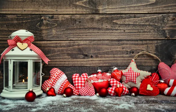 Украшения, игрушки, Новый Год, Рождество, фонарь, balls, heart, wood