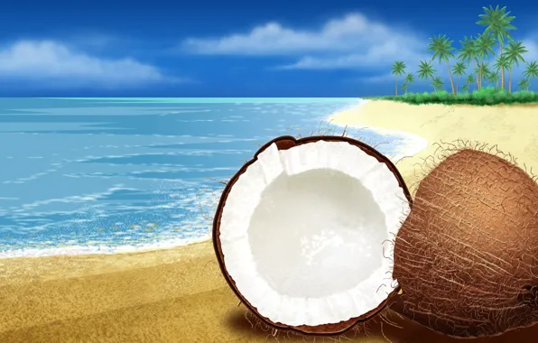 Картинка песок, море, кокос