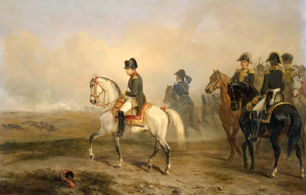 Масло, картина, 1850, Император Наполеон и Его Генералы на Лошадях, Орас Верне, Horace Vernet