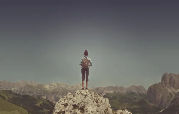 Картинка girl, Italy, mountains, horizon, trip, South Tyrol, Dolomites, Trentino