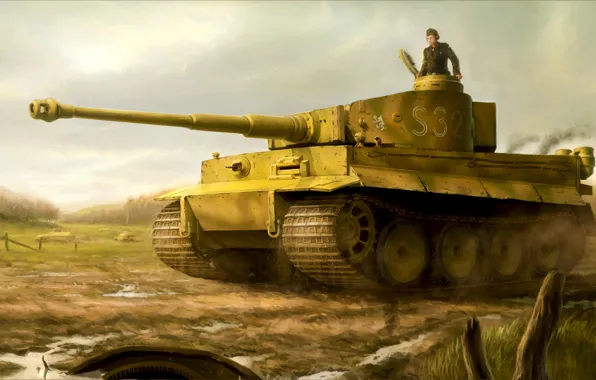 Картинка war, art, painting, ww2, Tiger tank