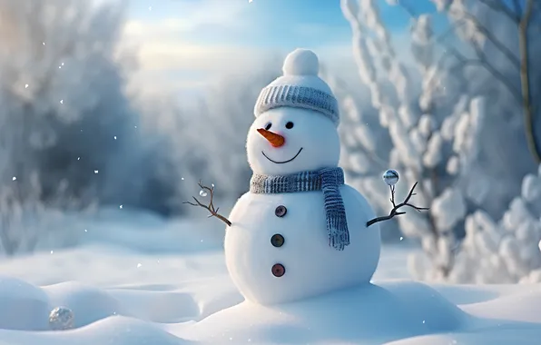 Картинка зима, снег, Рождество, Новый год, снеговик, Christmas, winter, snow