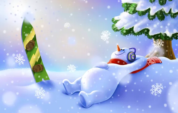 Картинка Зима, Снег, Рождество, Снежинки, Фон, Новый год, Праздник, Snowboard