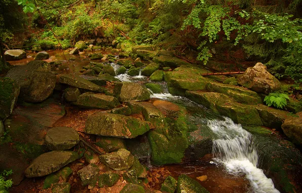 Вода, камни, водопад