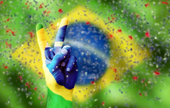 Рука, конфетти, flag, brasil, vicrtory, флаг бразилии