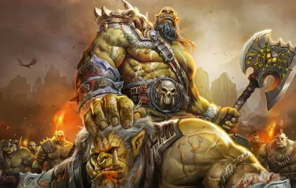Воин, Топор, Fantasy, Art, Orc, Орк, Фантастика, Войны