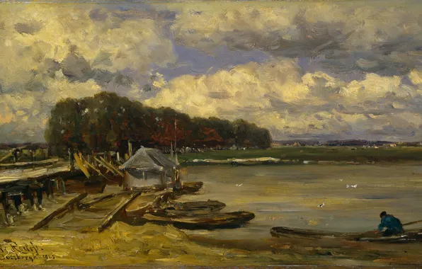 Пейзаж, масло, картина, Виллем Рулофс, Мост через Эйссел на Дусбург