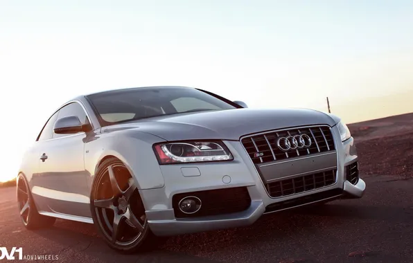 Дорога, закат, ауди, audi, тюнинг