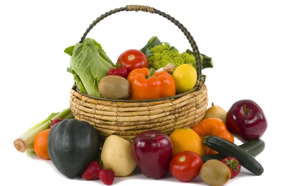 Картинка корзина, овощи, фрукты. ягоды