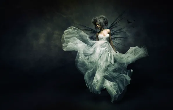 Картинка девушка, платье, арт, Flying bride