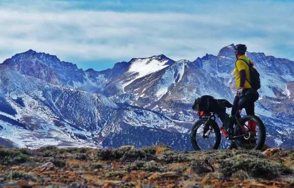 Горы, природа, спортсмен, велосипедист, mountain bike