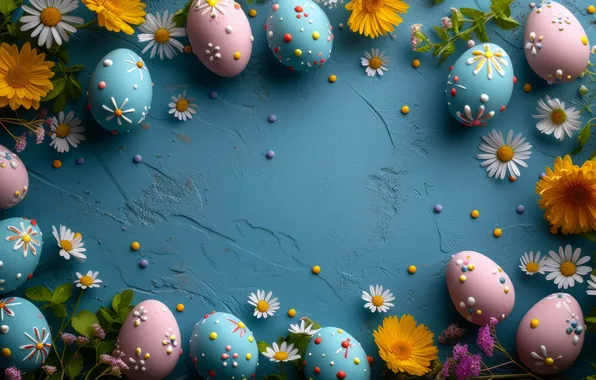 Цветы, праздник, яйца, весна, Пасха, крашеные, крашенки, пасхальные