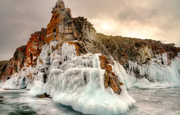 Картинка озеро, камни, лёд, Байкал