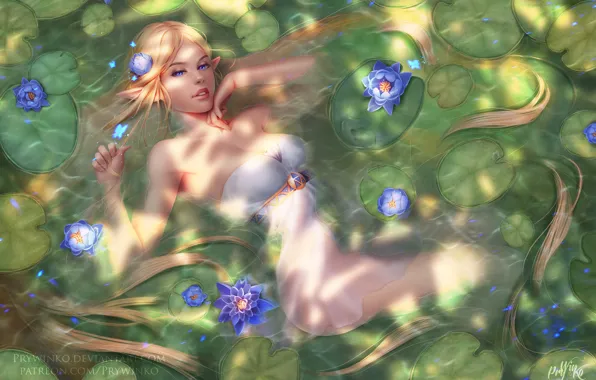 Девушка, пруд, фэнтези, эльфийка, Princess Zelda, Zelda no Densetsu / Skyward Sword