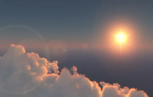 Картинка небо, солнце, облака, sunrise above a lonely cloud