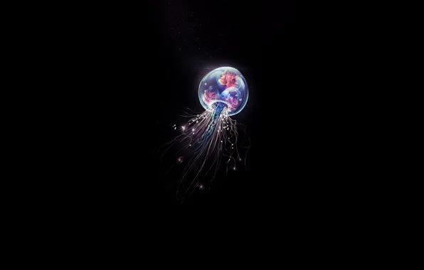 Минимализм, Глубина, Свет, Медуза, Fantasy, Арт, Art, Jellyfish