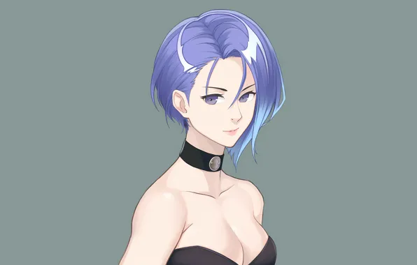 Girl, sexy, cleavage, blouse, boobs, anime, beautiful, short hair