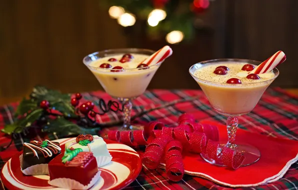 Новый Год, молоко, конфеты, коктейль, сладкое, боке, New Year, трубочки