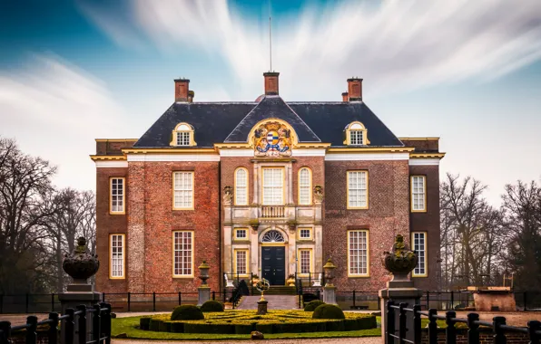 Картинка деревья, замок, двор, Нидерланды, Middachten Castle