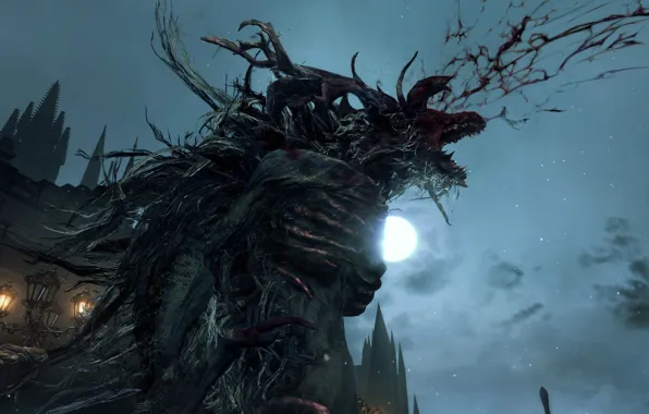 Ночь, луна, кровь, монстр, Bloodborne