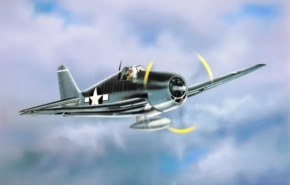 Картинка fighter, war, art, airplane, aviation, ww2, Grumman F6F Hellcat