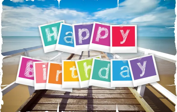 Море, надпись, открытка, happy birthday, День рождения