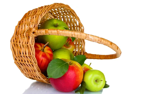 Картинка яблоки, урожай, фрукты, корзинка
