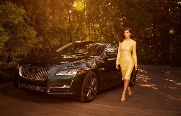 Картинка car, Jaguar, girl, sexy, luxury, Александра Даддарио, Alexandra Daddario, collaboration
