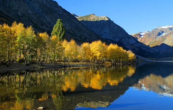 Картинка осень, небо, деревья, горы, озеро