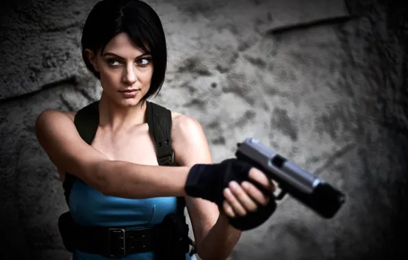 Взгляд, девушка, оружие, Resident Evil, cosplay, Jill Valentine