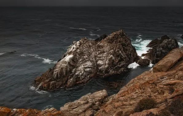 Картинка шторм, океан, скалы, California, Pinnacole cove, Point Lobos