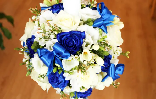 Цветы, розы, букет, лента, бант, свадьба, flowers, bouquet