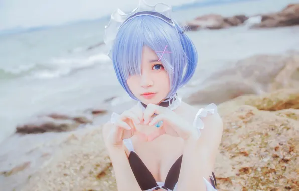 Взгляд, девушка, аниме, girl, милашка, голубые волосы, anime, косплей