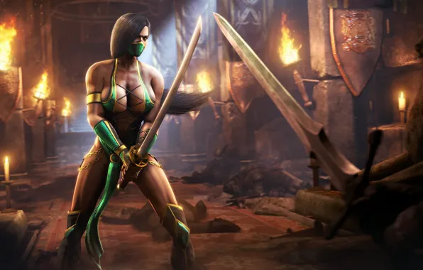 Девушка, sword, Mortal Kombat, Смертельная битва, fighting, Jade