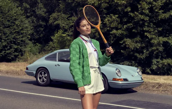 Картинка girl, racket, professional tennis player, brand ambassador, Emma Raducanu, Porsche 911 1965