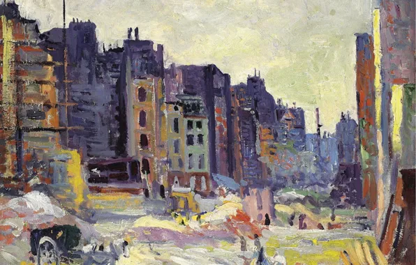 Картина, городской пейзаж, Максимильен Люс, Maximilien Luce, Земляные Работы на Улице Реомюра