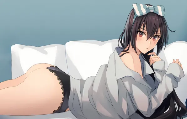 Girl, sexy, lingerie, ass, pantsu, panties, long hair, brown eyes