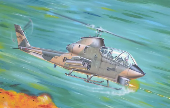 Картинка war, art, helicopter, painting, vietnam war, Bell AH-1G Huey Cobra