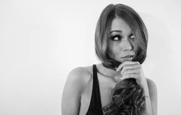 Girl, woman, model, hair, black and white, female, Leanna Decker, b/w