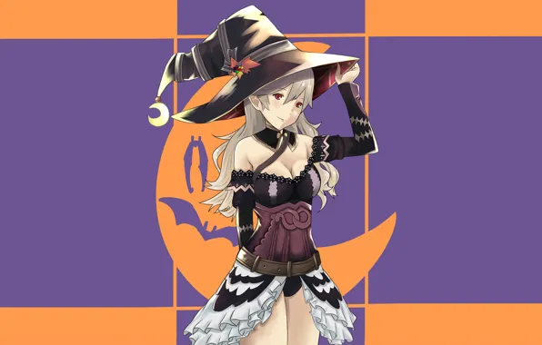 Girl, sexy, cleavage, halloween, long hair, boobs, anime, beautiful