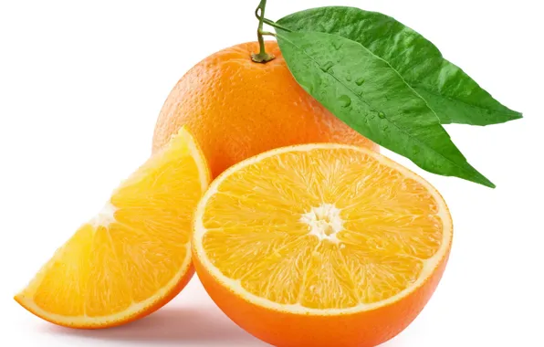 Листья, апельсин, разрез, цитрус, плод