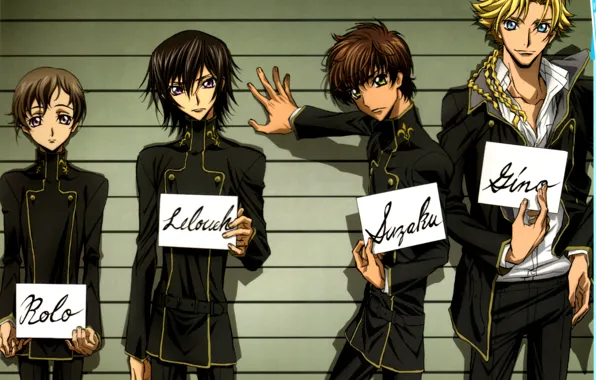 Стена, форма, парни, code geass, косы, код гиас, suzaku kururugi, gino weinberg