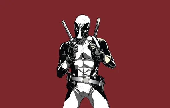 Красный, Deadpool, Дэдпул, катаны, comics, MARVEL, Уэйд Уилсон