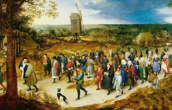 Картинка картина, ветряная мельница, жанровая, Ян Брейгель старший, Свадебное Шествие