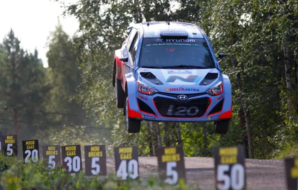 Картинка трава, деревья, прыжок, метки, rally, ралли, wrc, hyundai