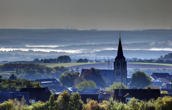 Картинка туман, дома, Германия, горизонт, городок, Ландкерн