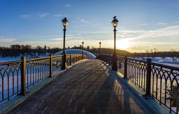 Картинка зима, мост, город, река