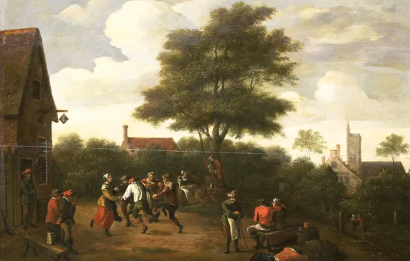 Масло, картина, Давид Тенирс Младший, 1700, Teniers, David II, Крестьянские Танцы
